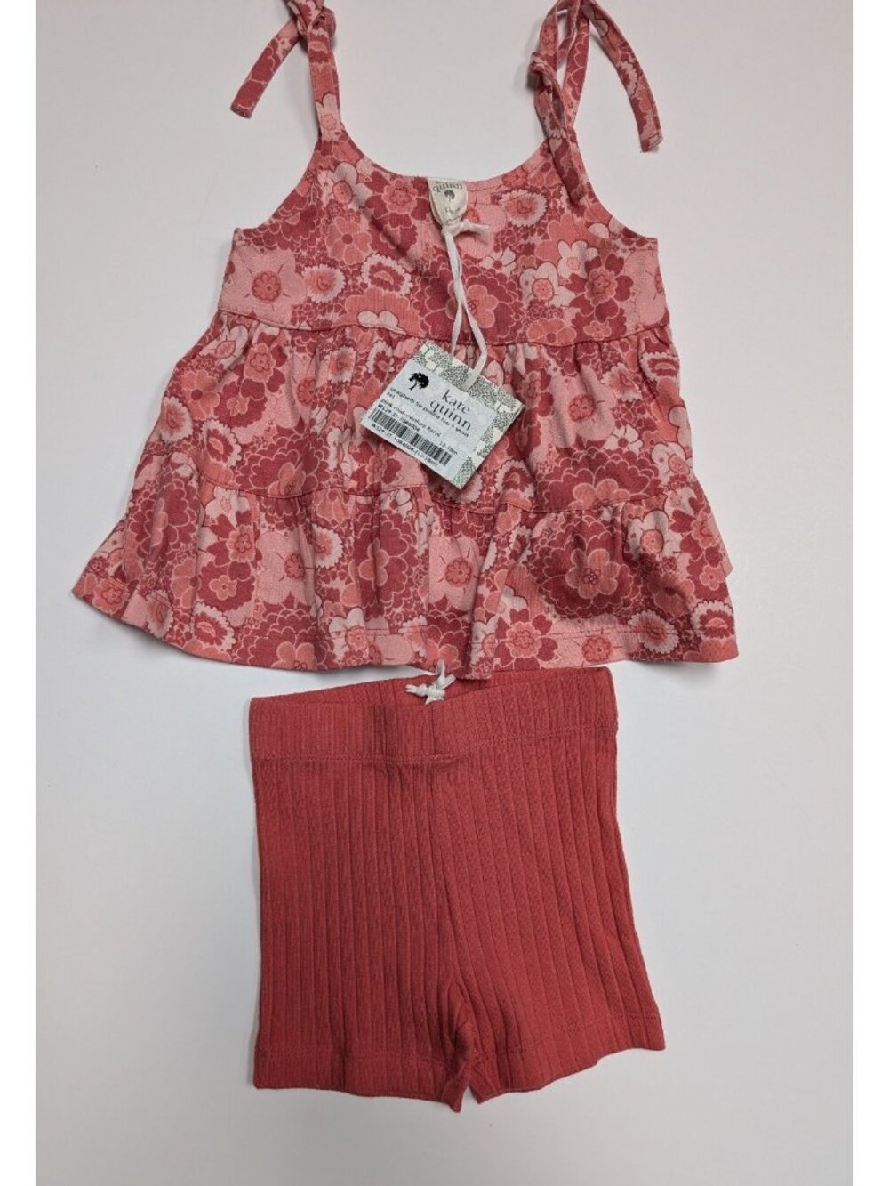 Kate Quinn Organic Cotton Pink Mid-Century Floral 12-18 Prairie Top Bike Shorts